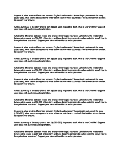 The Third and Final Continent (Jhumpa Lahiri) - comprehension tasks