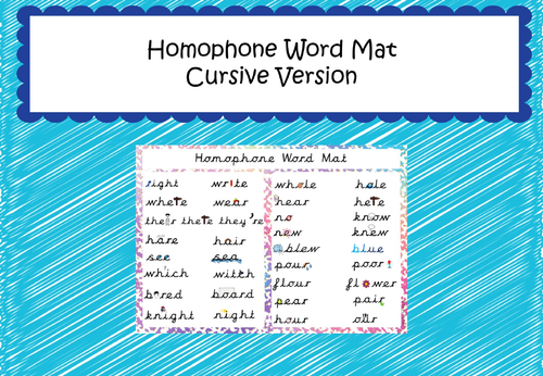 Homophone Word Mats - Cursive Version Included