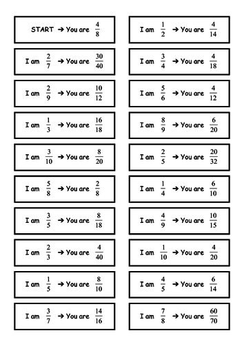 Equivalent fractions follow me cards