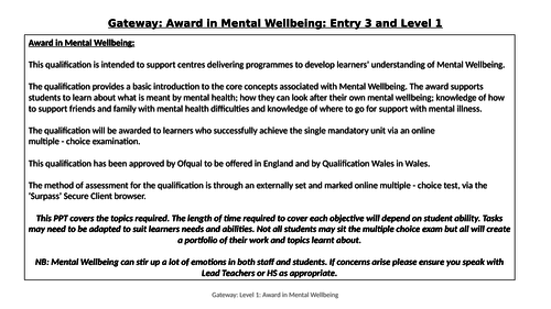 Gateway - Award in Mental Well Being