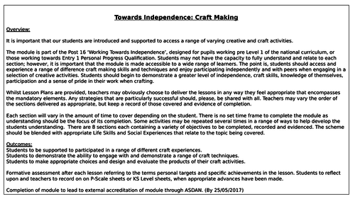 ASDAN - Towards Independence - Craft Making