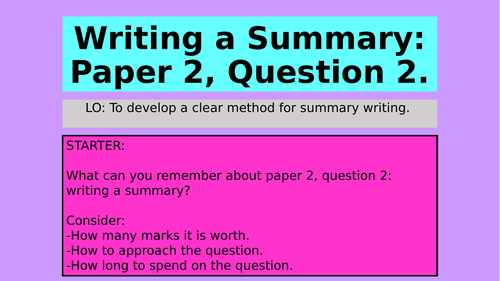 AQA English Language Paper 2, Question 2: Writing a Summary