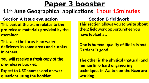 Geography AQA 1-9 Paper 3 fieldwork and pre-release