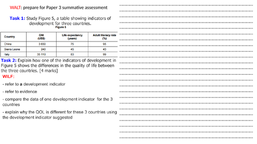 GCSE quality of life question with success criteria