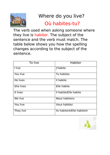 French Verbs Information Sheet - 'to live'