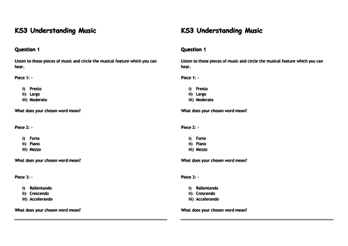 KS3 Music Listening/Appraising Starter 1