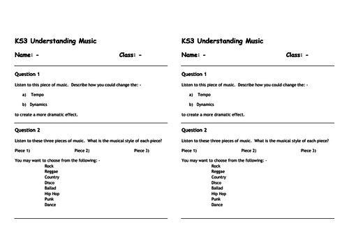 KS3 Music Listening/Appraising Starter 4
