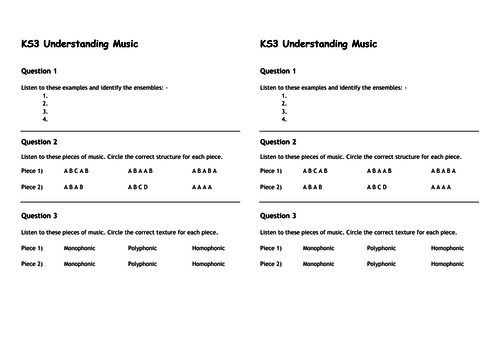KS3 Music Listening/Appraising Starter 5