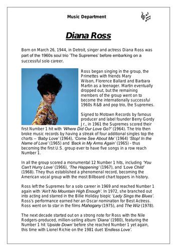 KS3 Music Cover Resource - Diana Ross