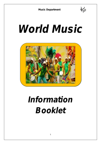KS3 World Music Cover Booklet (differentiated for lower sets)