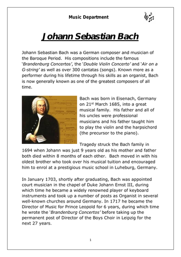KS3 Music Cover Resource - Bach