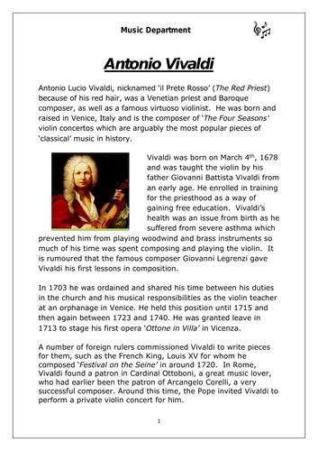 KS3 Music Cover Resource - Vivaldi