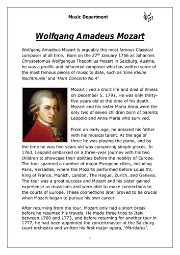 KS3 Music Cover Resource - Mozart