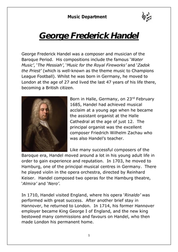 KS3 Music Cover Resource - Handel