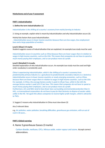 Year 9 assessment and detailed mark scheme Geography