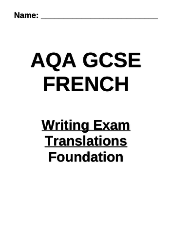 AQA GCSE French Translation Practice Booklet Foundation Writing