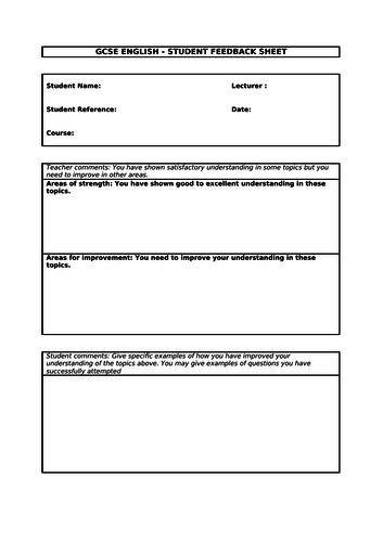 GCSE English 9-1 Student feedback form