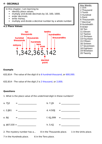 Northern Ireland Maths: Decimals Unit: Workbooks and Support Materials