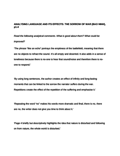 Analysing language and its effects (Bao Ninh's "The Sorrow of War")