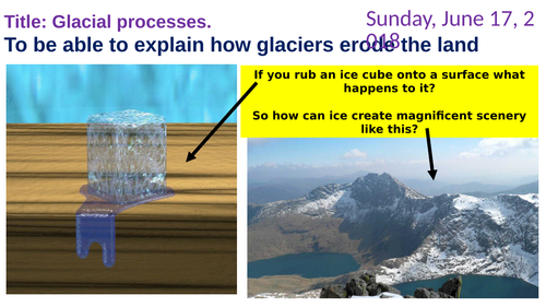 KS3 Geomorphology unit of work. Lesson 4 Glacial erosion and landforms