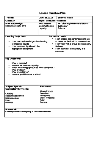 Capacity Lesson Plan - Year 2