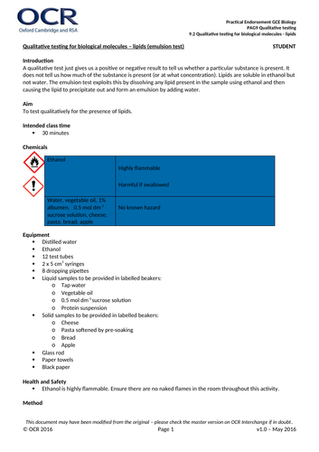 AS OCR BIOLOGY Biological Molecules 2.2 Revision