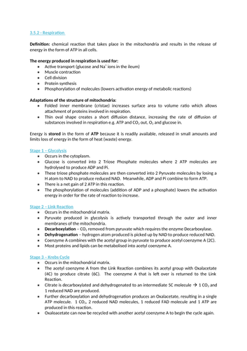 AQA A level Biology - Respiration