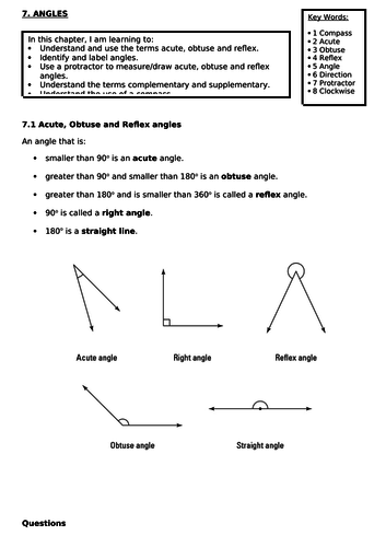 Northern Ireland Maths: Angles Unit: Workbooks and Support Materials