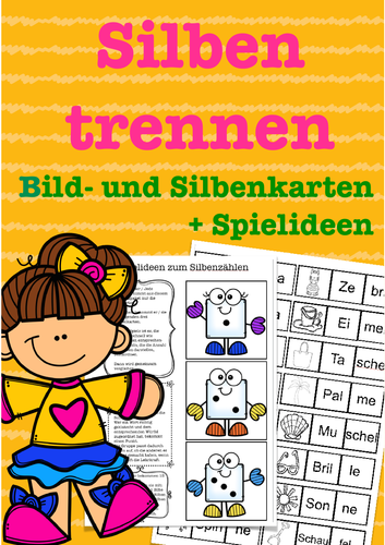 Silbentrennung Bildkarten + Spiele Deutsch 1. Klasse, erstes Leseverstehen, + Spiele Hausaufgaben