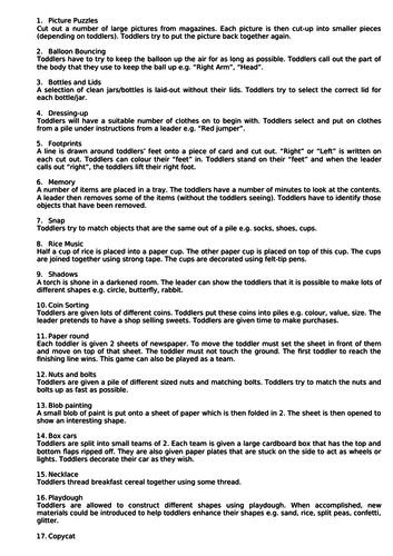 Creative Activities/Games for Pre-School Kids