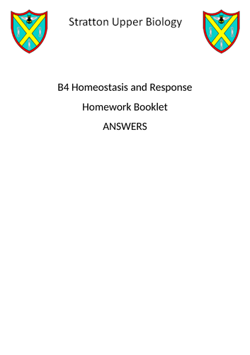 New AQA GCSE Biology 9-1 / 1-9 Homeostasis and Response Homework / AFL / Revision Booklet ANSWERS