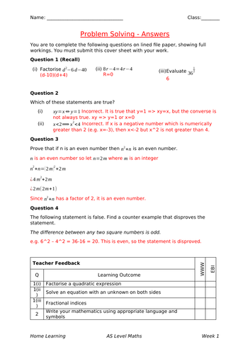 New A Level Maths Homework: Problem Solving