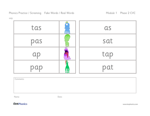 Real and Alien Word List Sets 1-5 - Phase 2