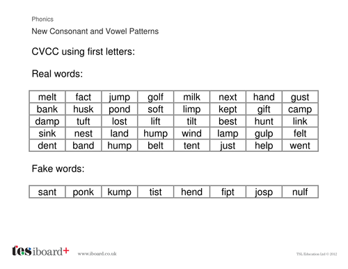 Real and Alien Word List - CVCC and CCVC - Phase 4