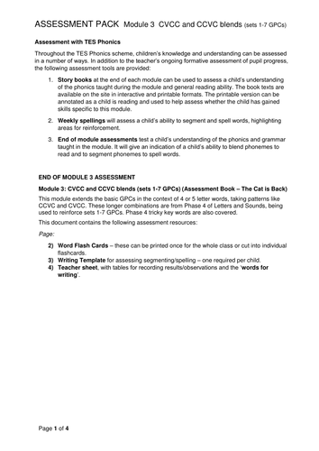Reading and Writing Assessment Pack - CVCC and CCVC Phase 4