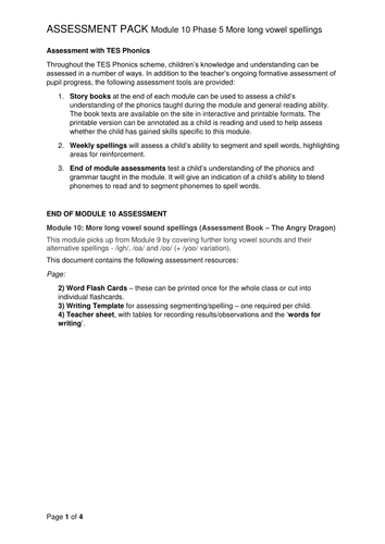 Reading and Writing Assessment Pack - /igh/ /oa/ /oo/ - Phase 5