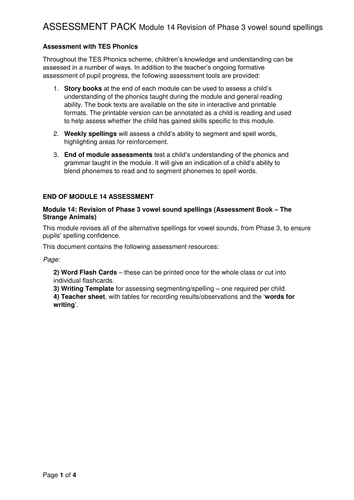 Reading and Writing Assessment Pack - Alternative Spellings Revision - Phase 5