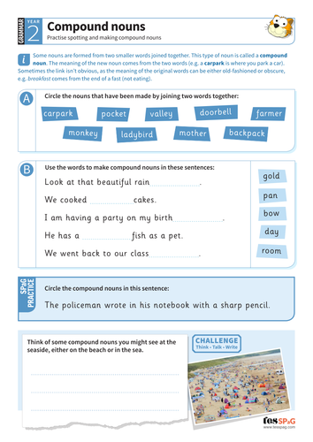 Spotting and making compound nouns worksheet - Year 2 Spag