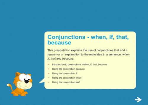 Conjunctions (when, if, that, because) Teaching Presentation - Year 2 Spag