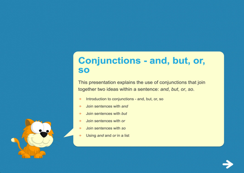 Conjunctions (and, but, or, so) Teaching Presentation - Year 2 Spag