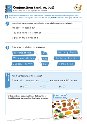 Using conjunctions 'and or but' worksheet - Year 2 Spag