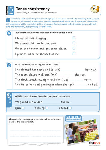 Tense Consistency Worksheet Year 2 Spag Teaching Resources