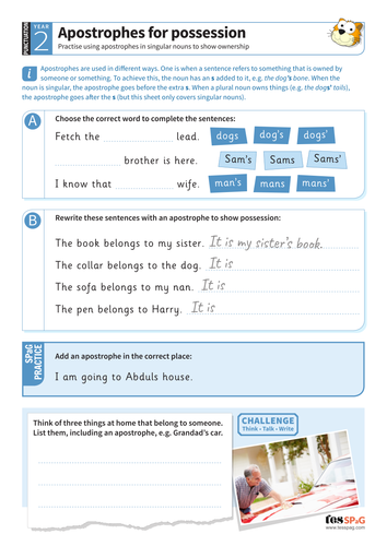 Apostrophes For Possession Worksheet Year 2 Spag Teaching Resources 8522