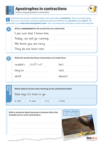 apostrophes in contractions worksheet year 2 spag teaching resources