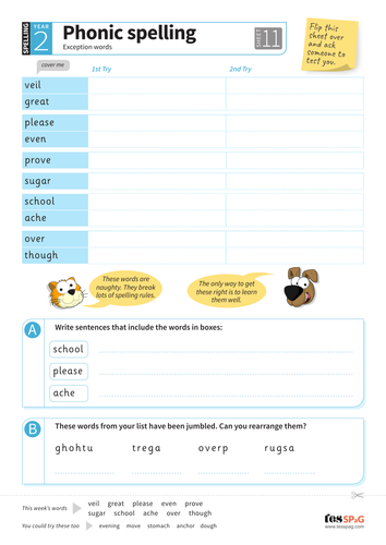 exception words spelling worksheet year 2 spag