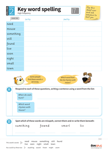 Key Words Spelling Worksheet 7 - Year 2 Spag