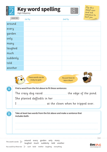 Key Words Spelling Worksheet 8 - Year 2 Spag