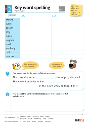 key words spelling worksheet 8 year 2 spag teaching resources
