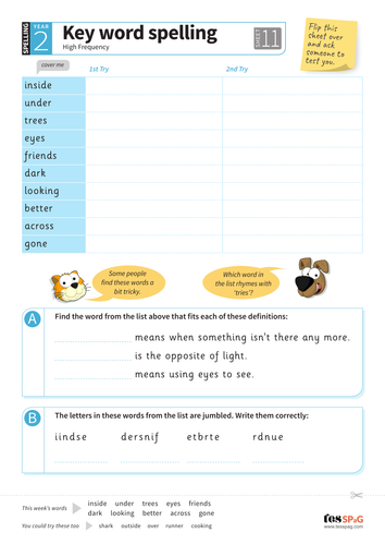 Key Words Spelling Worksheet 11 - Year 2 Spag