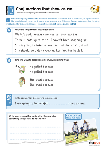 Using Conjunctions That Show Cause Worksheet Year 3 Spag